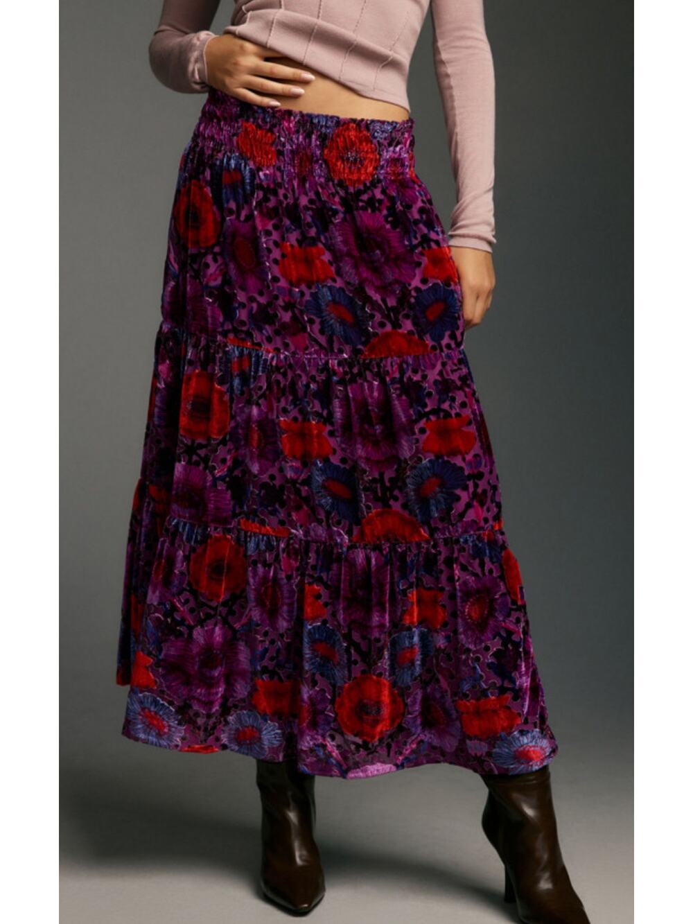 Anthropologie Somerset Skirt Nina Pace Velvet Floral Size Small